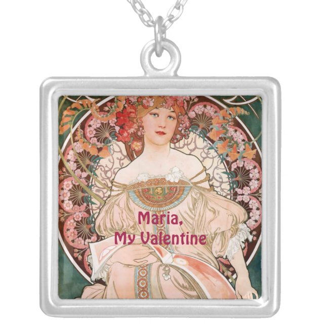 Alphonse Mucha F. Champenois Silver Plated Necklace (Front)