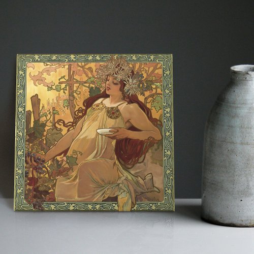 Alphonse Mucha Fall Season Art Nouveau Vintage Ceramic Tile