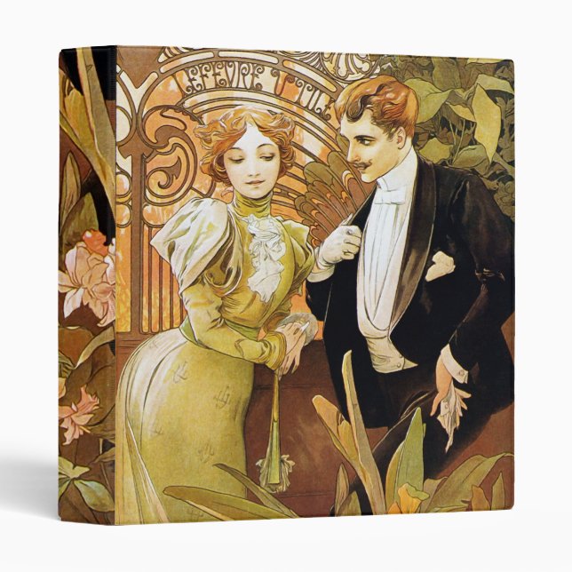 Alphonse Mucha Flirt Vintage Romantic Art Nouveau Binder (Front/Spine)
