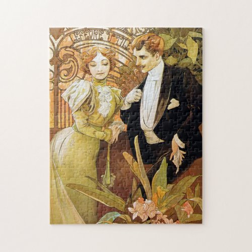Alphonse Mucha Flirt Vintage Romantic Art Nouveau Jigsaw Puzzle