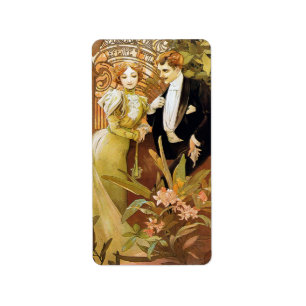 Alphonse Mucha Flirt Vintage Romantic Art Nouveau Label