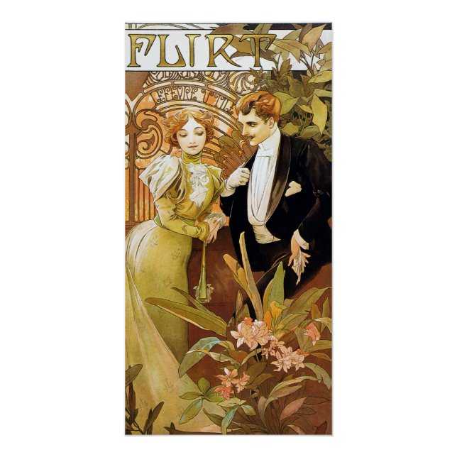 Alphonse Mucha Flirt Vintage Romantic Art Nouveau Poster (Front)