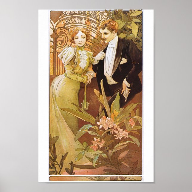 Alphonse Mucha Flirt Vintage Romantic Art Nouveau  Poster (Front)