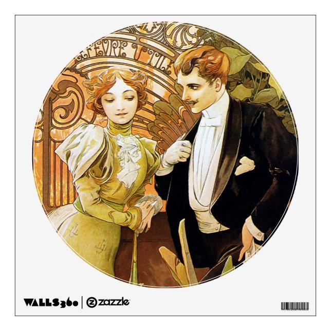 Alphonse Mucha Flirt Vintage Romantic Art Nouveau Wall Sticker (Front)