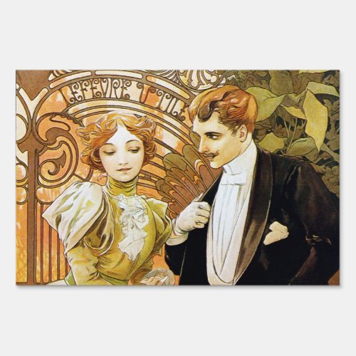 Alphonse Mucha Flirt Vintage Romantic Art Nouveau Yard Sign