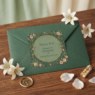 Alphonse Mucha Florals Grandeur Thank You Wedding Square Sticker