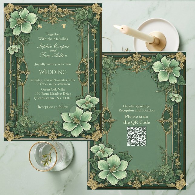 Alphonse Mucha Florals Opulence Sage Green Wedding Invitation (Alphonse Mucha Florals Opulence Sage Green Wedding Invitation)