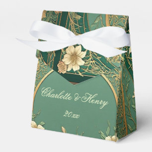 Alphonse Mucha Florals Vintage Sage Green Wedding Favor Boxes