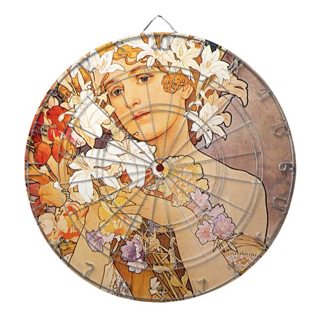 Alphonse Mucha Flower Dart Board (Front)