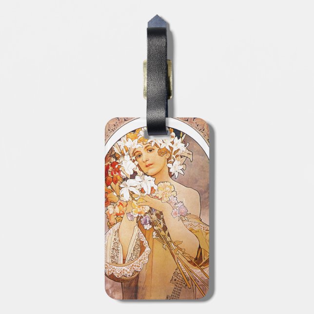Alphonse Mucha Flower Luggage Tag (Back Vertical)