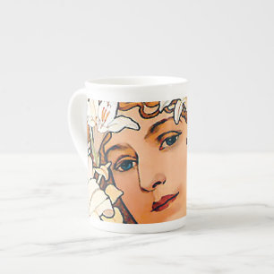 Alphonse Mucha - Flower - Retro Art Nouveau Bone China Mug