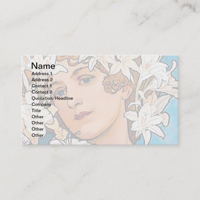 Alphonse Mucha - Flower - Retro Art Nouveau Business Card (Front)