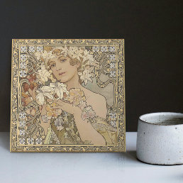 Alphonse Mucha Flowers Art Nouveau Vintage Ceramic Tile
