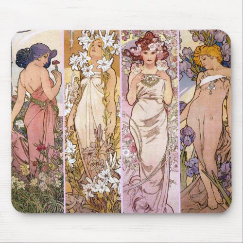 Alphonse Mucha   Four flowers  Mouse Pad