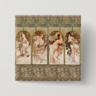 Alphonse Mucha Four Seasons 1897 Art Nouveau Panel Button
