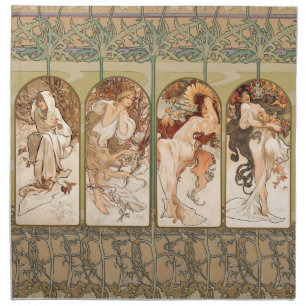 Alphonse Mucha Four Seasons 1897 Art Nouveau Panel Cloth Napkin