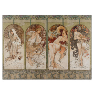 Alphonse Mucha Four Seasons 1897 Art Nouveau Panel Cutting Board