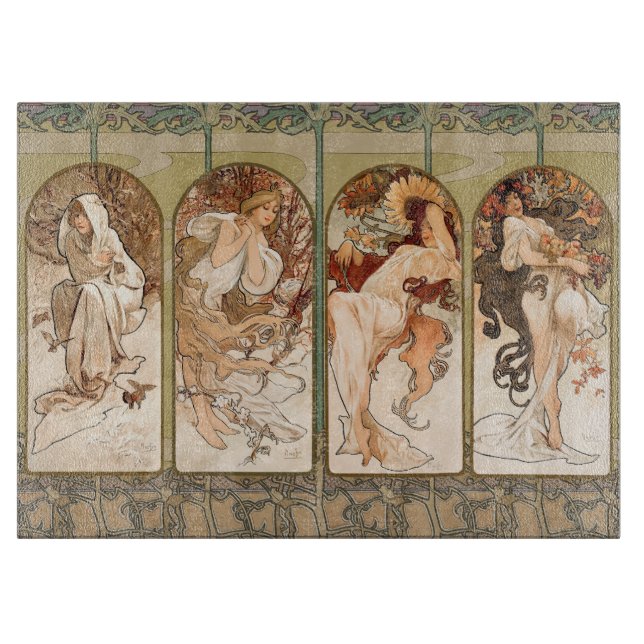 Alphonse Mucha Four Seasons 1897 Art Nouveau Panel Cutting Board (Front)