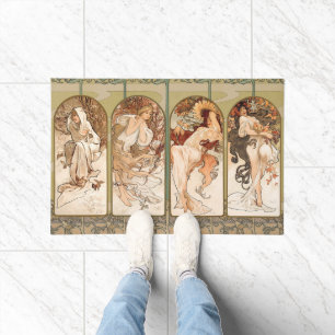 Alphonse Mucha Four Seasons 1897 Art Nouveau Panel Doormat