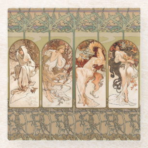 Alphonse Mucha Four Seasons 1897 Art Nouveau Panel Glass Coaster