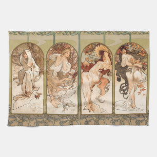 Alphonse Mucha Four Seasons 1897 Art Nouveau Panel Kitchen Towel
