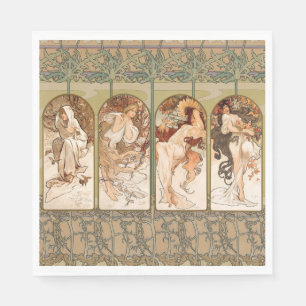 Alphonse Mucha Four Seasons 1897 Art Nouveau Panel Napkins