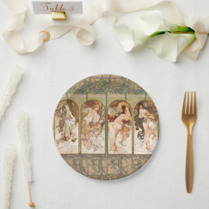 Alphonse Mucha Four Seasons 1897 Art Nouveau Panel Paper Plates