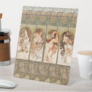 Alphonse Mucha Four Seasons 1897 Art Nouveau Panel Pedestal Sign