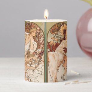 Alphonse Mucha Four Seasons 1897 Art Nouveau Panel Pillar Candle