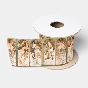 Alphonse Mucha Four Seasons 1897 Art Nouveau Panel Satin Ribbon