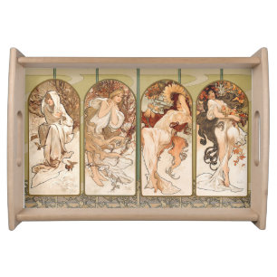 Alphonse Mucha Four Seasons 1897 Art Nouveau Panel Serving Tray