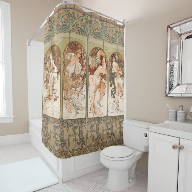Alphonse Mucha Four Seasons 1897 Art Nouveau Panel Shower Curtain (In Situ)