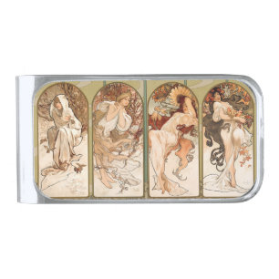 Alphonse Mucha Four Seasons 1897 Art Nouveau Panel Silver Finish Money Clip