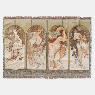 Alphonse Mucha Four Seasons 1897 Art Nouveau Panel Throw Blanket