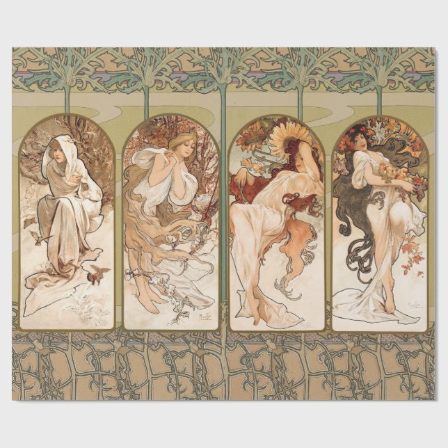 Alphonse Mucha Four Seasons 1897 Art Nouveau Panel Wrapping Paper (Flat)