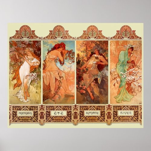 Alphonse Mucha Four Seasons Art Nouveau Poster