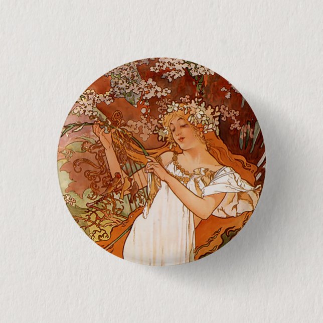 Alphonse Mucha, Four Seasons, Spring Button (Front)