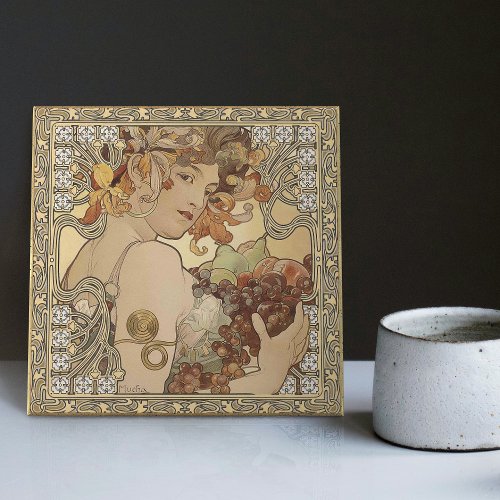 Alphonse Mucha Fruit Art Nouveau Vintage Ceramic Tile