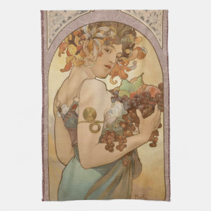 Alphonse Mucha Fruit Art Nouveau Vintage Maiden Kitchen Towel