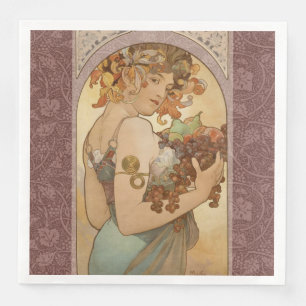 Alphonse Mucha Fruit Art Nouveau Vintage Maiden Paper Dinner Napkins