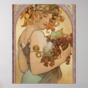 Alphonse Mucha Fruit Art Nouveau Vintage Maiden Poster