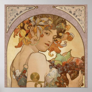 Alphonse Mucha Fruit Art Nouveau Vintage Maiden Poster