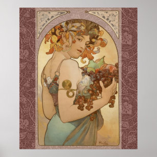 Alphonse Mucha Fruit Art Nouveau Vintage Maiden Poster