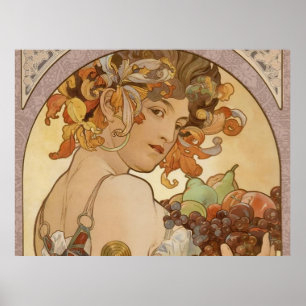 Alphonse Mucha Fruit Art Nouveau Vintage Maiden Poster