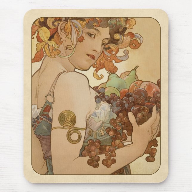 Alphonse Mucha Fruit CC0160 Art Nouveau Mouse Pad (Front)