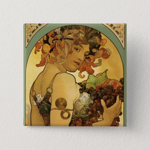 Alphonse Mucha Fruit Painting Button