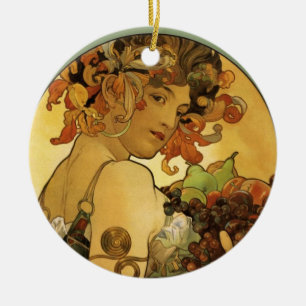 Alphonse Mucha Fruit Painting Ceramic Ornament