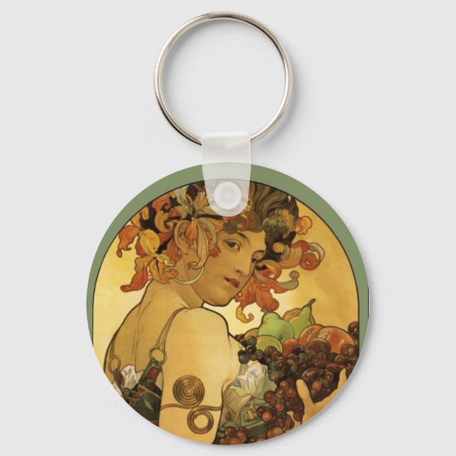 Alphonse Mucha Fruit Painting Keychain (Front)
