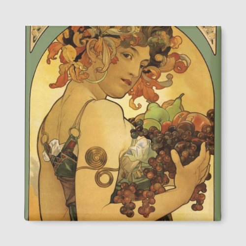 Alphonse Mucha Fruit Painting Magnet