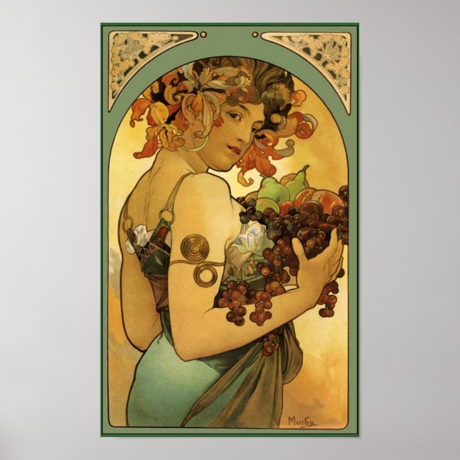 Alphonse Mucha Fruit Painting no border Poster (Front)